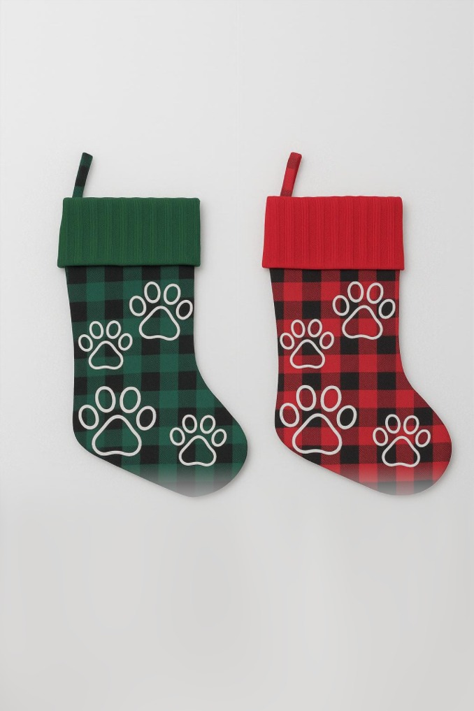 Plaid Paw Print Stockings (Set of 2)