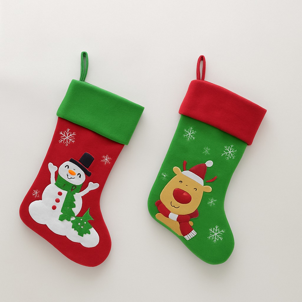 Snowman and Reindeer Applique Stockings (Set of 2)