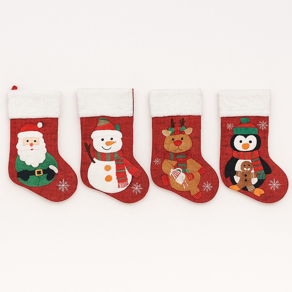 Red Fluffy-Cuff Character Stockings (Set of 4)